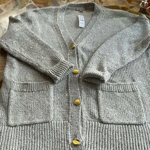 JCrew dove grey sequins v neck cardigan sweater size small with tags